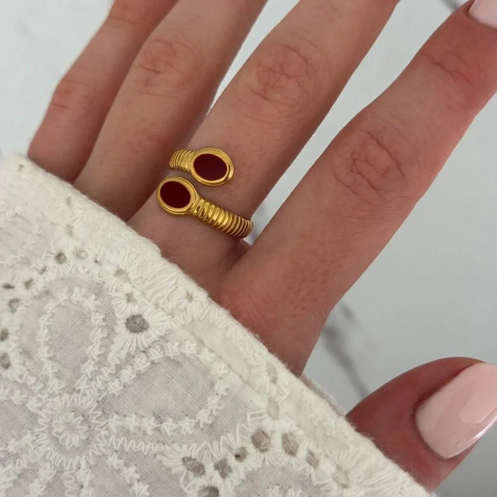 SKU0182 Retro Gold Burgundy Women Ring vintage inspired Stainless steel+gift box